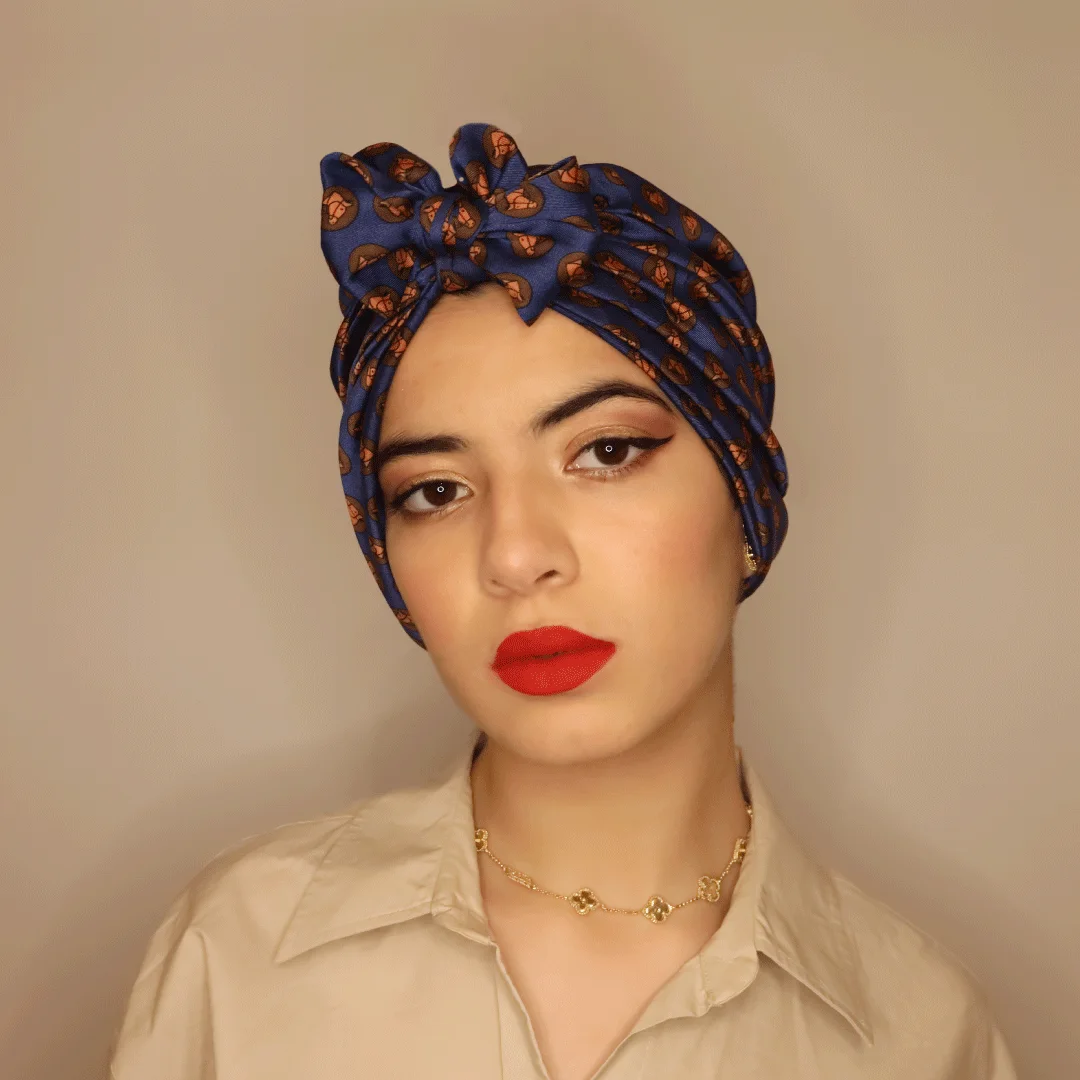 Blue printed turban
