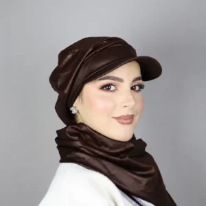 Béret Casquette Ajustable Effet Cuir avec Cache-Cou