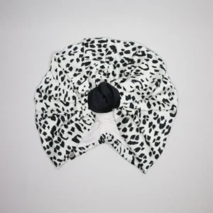 Black and white leopard satin turban